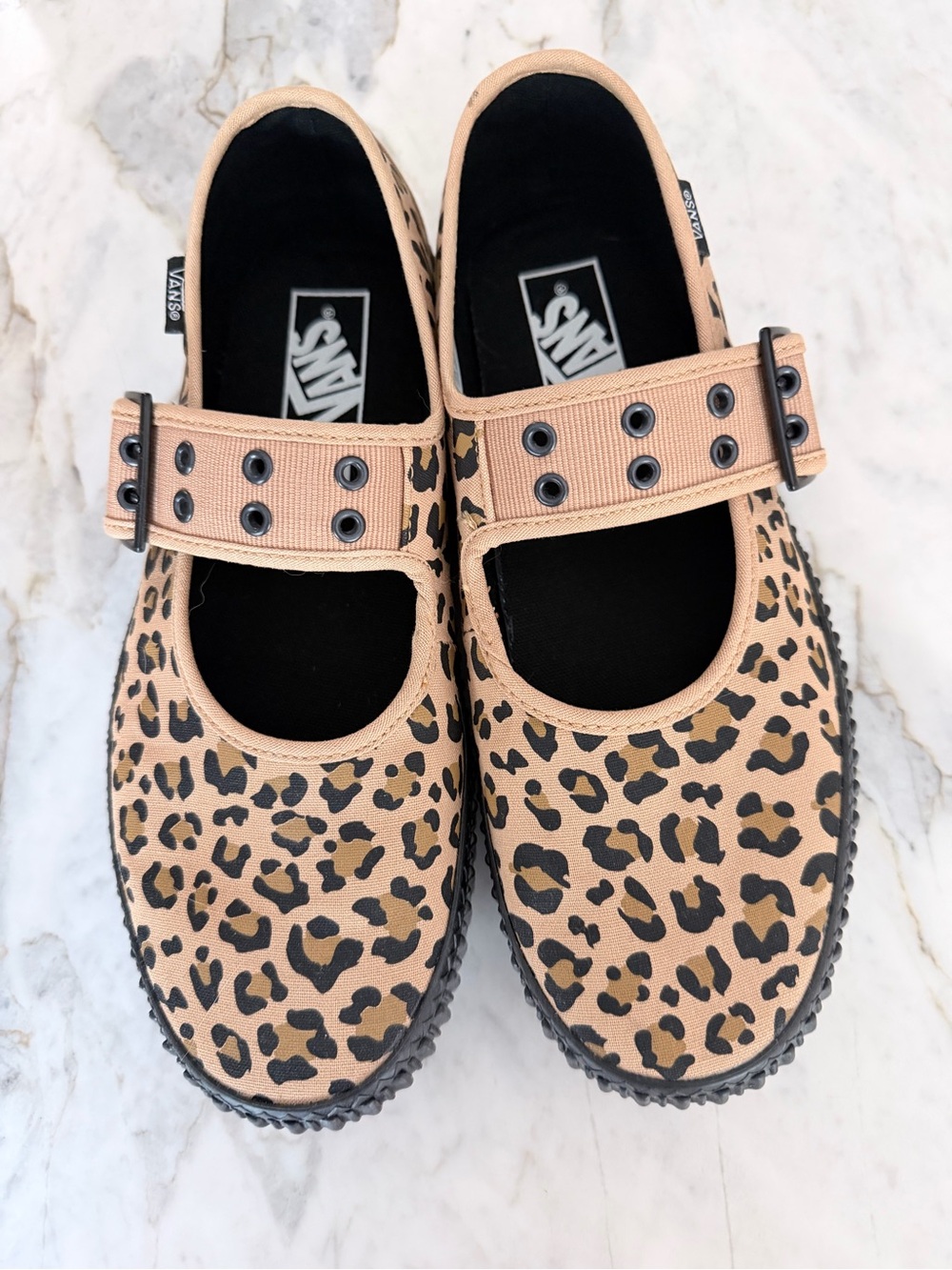 Vans Women’s Leopard Mary Jane Shoes - Tan/Black Size 9